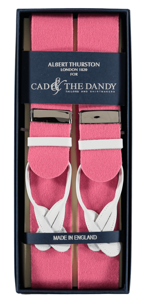 menswear-braces-albert-thurston-pink-white-boxcloth-1 Cad & The Dandy Albert Thurston Pink & White Braces