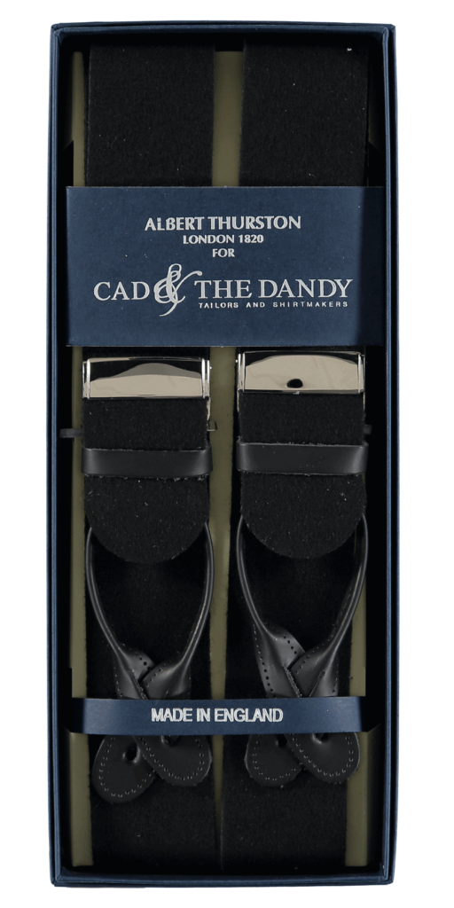 menswear-braces-albert-thurston-black-boxcloth-1 Cad & The Dandy Albert Thurston Black Braces